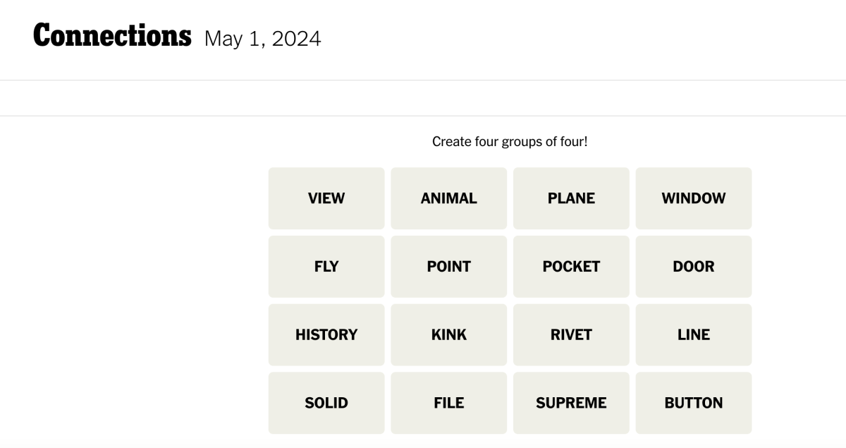 <em>Today's NYT Connections puzzle for Wednesday, May 1</em><em>, 2024</em><p>New York Times</p>