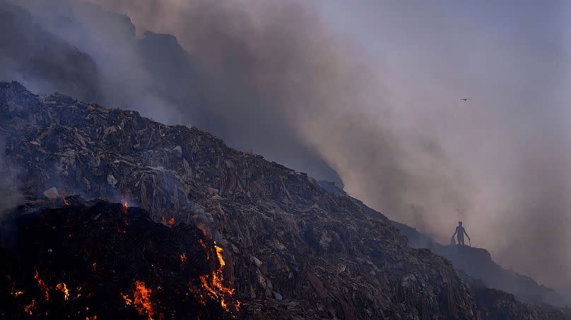 Bhalswa landfill in Delhi. The Indian capital has had at least 124 super-emitter events from city landfills since 2020, the Guardian's investigation reveals.