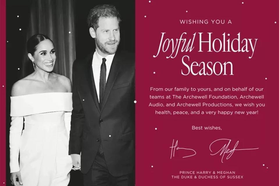 Harry and Meghan shared their Christmas card just one day after final instalment of their explosive documentary arrived on Netflix (Archewell Foundation)