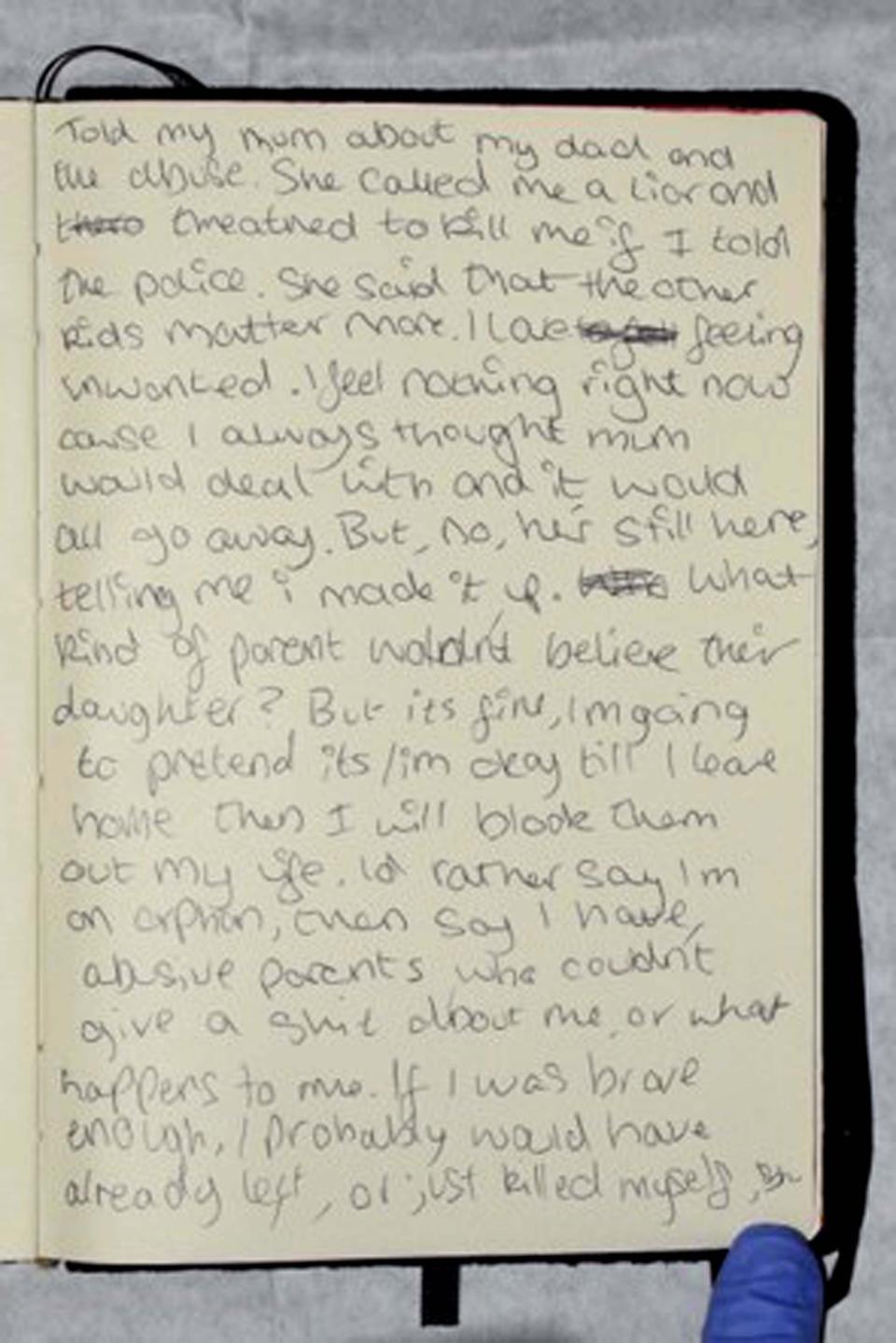 A page from a diary belonging to Bernadette Walker was shown to the jury at the trial of Scott Walker, who was convicted of her murder. (PA)