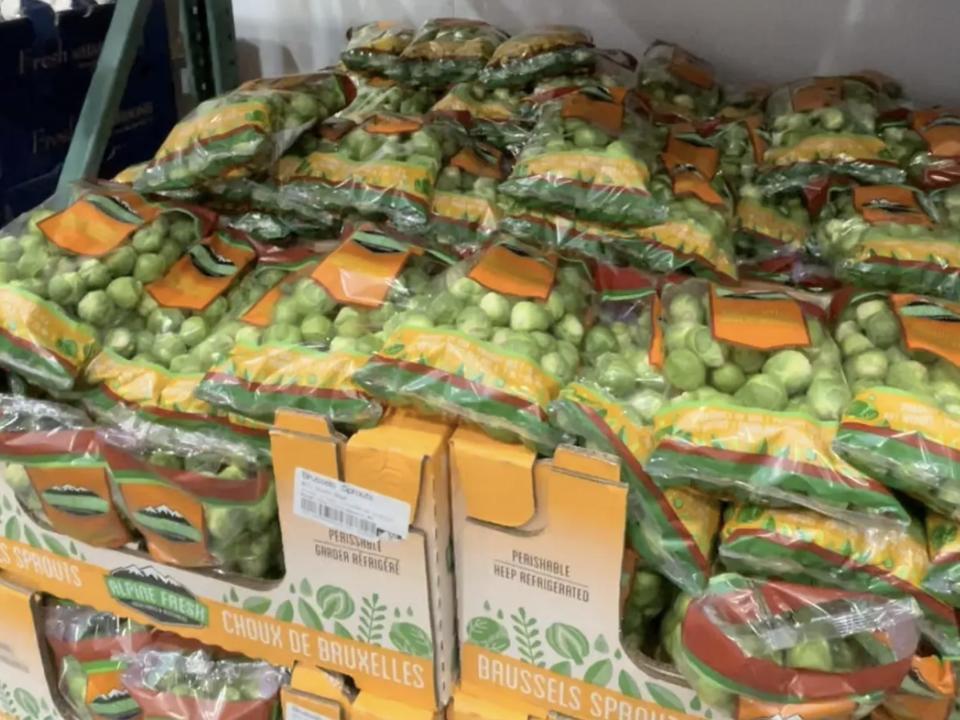 Bags of Brussels sprouts at Costco