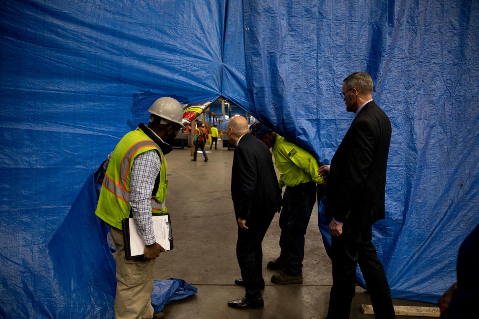 DeJoy surveys construction at the Atlanta processing center<span class="copyright">Kendrick Brinson for TIME</span>