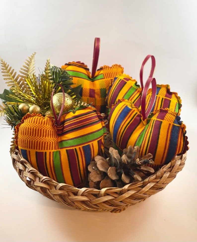 Heart-Shaped Kente Fabric Ornaments