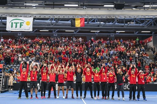Belgium's team celebrated with their fans after beating Kazakhstan