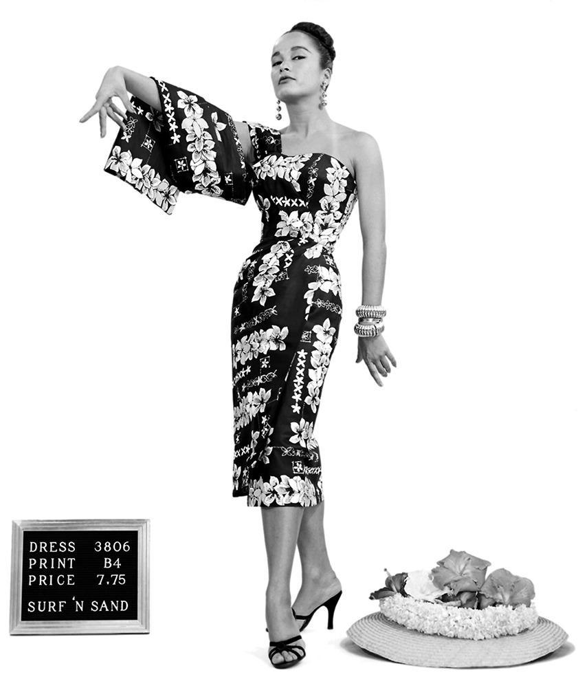 Model Beverly Noa in a “Surf and Sand” wholesale catalogue, 1956.