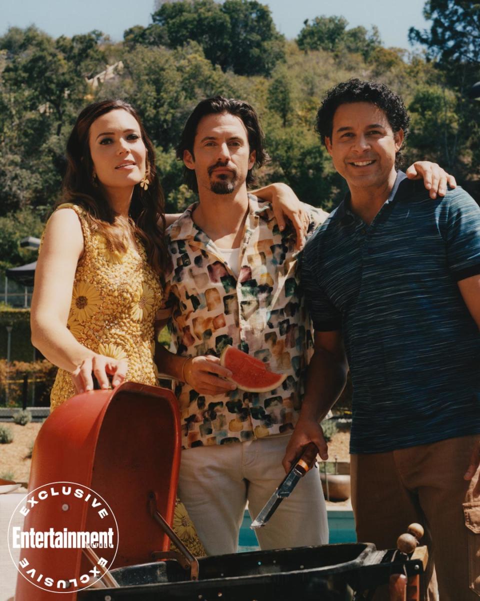 Mandy Moore, Milo Ventimiglia, and Jon Huertas