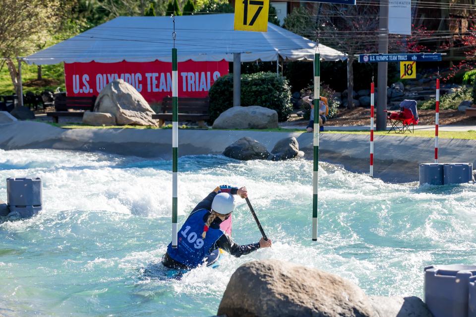 Evy Leibfarth of Bryson City competes in the U.S. Olympic and National Team Trials April 12-14 at the National Whitewater Center in Charlotte. Leibfarth's win in K1W and C1W earned her a spot on the U.S. Olympic Team.