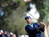 PACIFIC PALISADES, CA - FEBRUARY 18: Jonathan Byrd hits driver on the second hole during the third round of the Northern Trust Open at the Riviera Country Club on February 18, 2012 in Pacific Palisades, California. (Photo by Harry How/Getty Images)