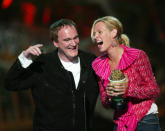 Terminamos con las risas que compartió con Tarantino tras recoger un MTV Movie Awards a la mejor pelea por 'Kill Bill: Volumen 1' (2003). (Foto: Kevin Winter / Getty Images)