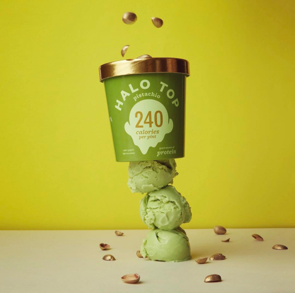 A pint of Halo Top pistachio 