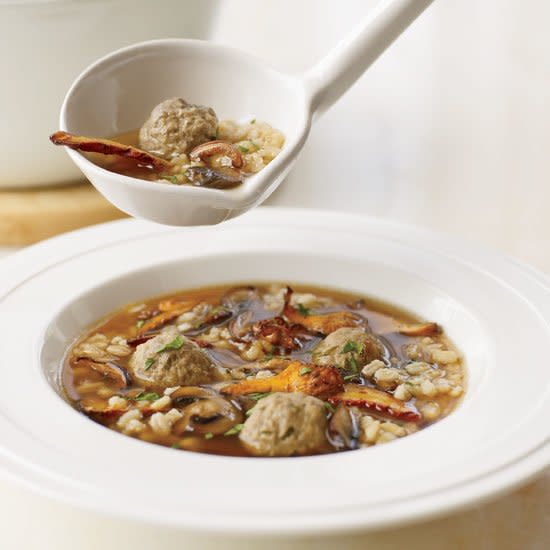 Mushroom Barley Soup with Mini Meatballs