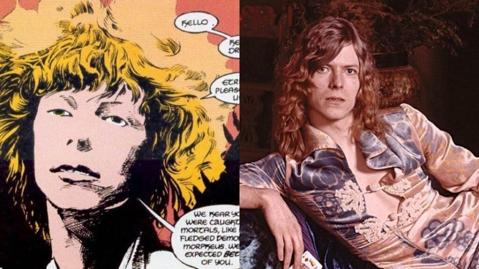 “The Sandman” Issue 4, art by Sam Keith/Cover Photo for David Bowie, “The Man Who Sold the World”