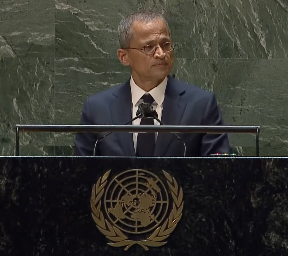 Singapore's United Nations Ambassador Burhan Gafoor speaking at the UN General Assembly on 28 February 2022. (SCREENSHOT: United Nations/YouTube)