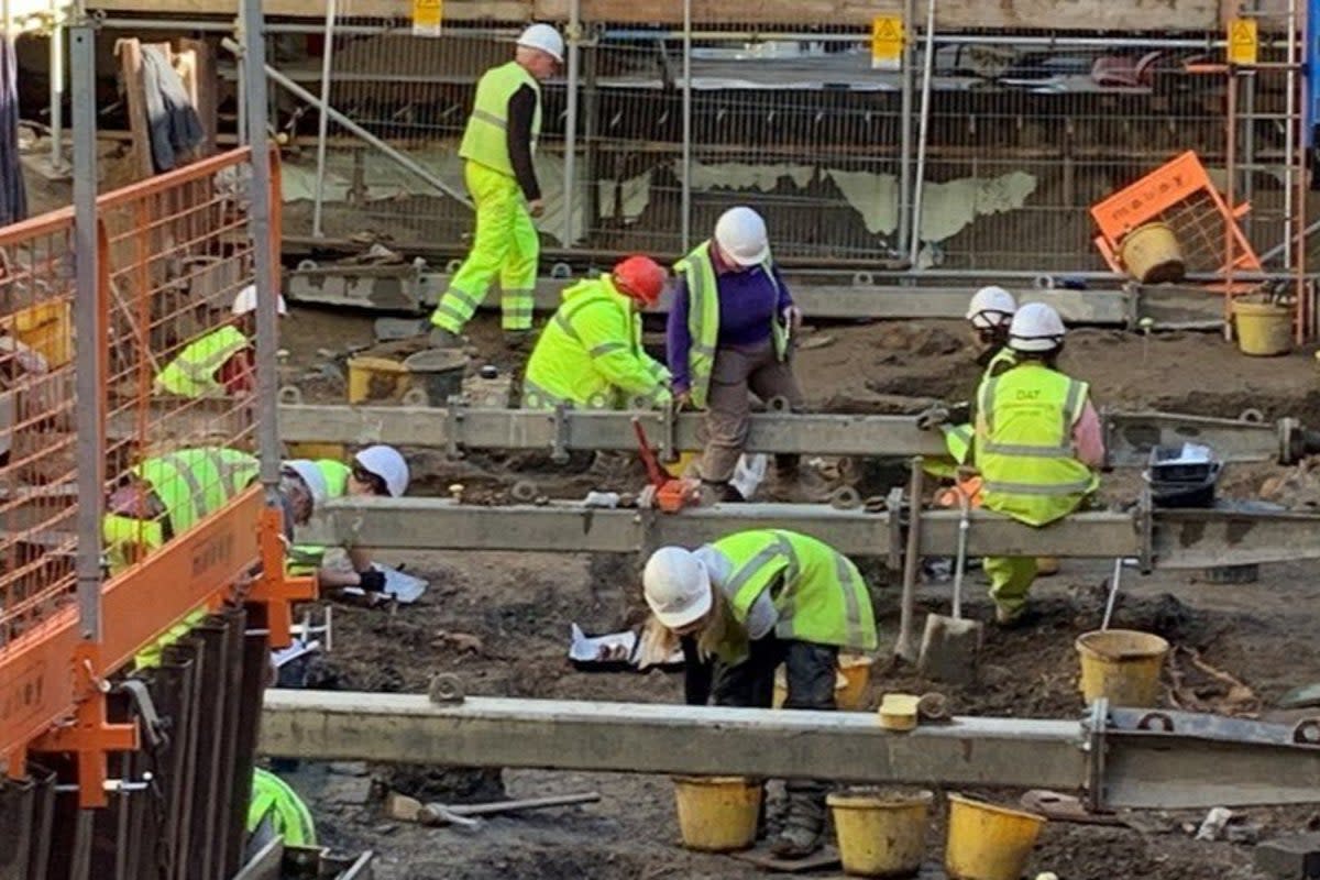 Archaeologists working on the site of the former Ocky White department store in Haverfordwest  (BBC)