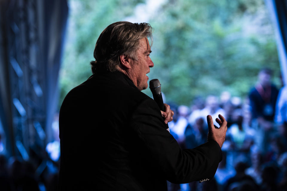 Bannon speaks at Atreju 2018, a conference of right-wing activists, in Rome, last September. (Photo: Jabin Botsford/Washington Post via Getty Images)