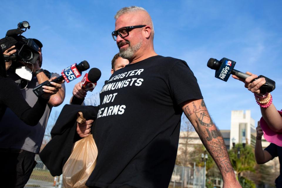 Proud Boys organizer Joseph Biggs walks from court in Orlando, Florida on January 20, 2021, after a court hearing regarding his involvement in riot at the U.S. Capitol (AP)