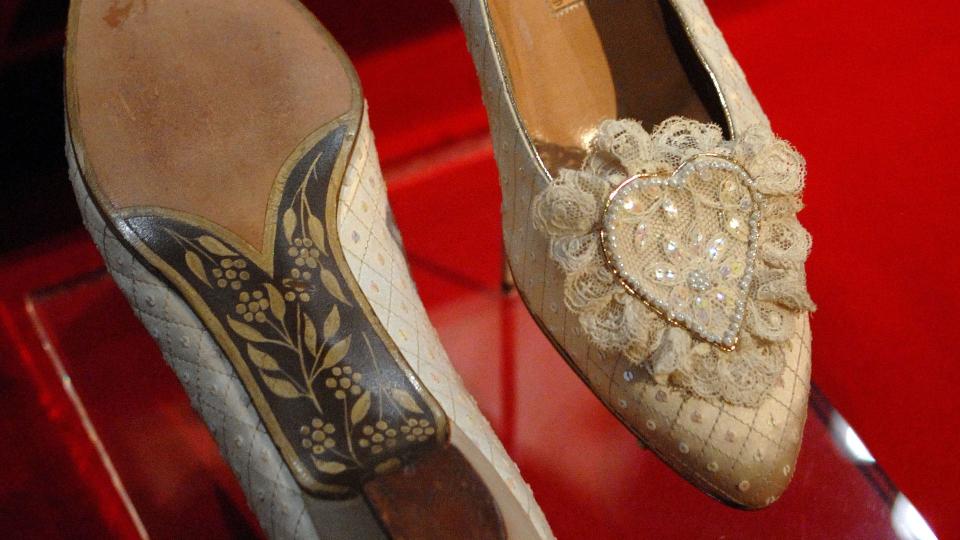 Princess Diana's wedding slippers on display