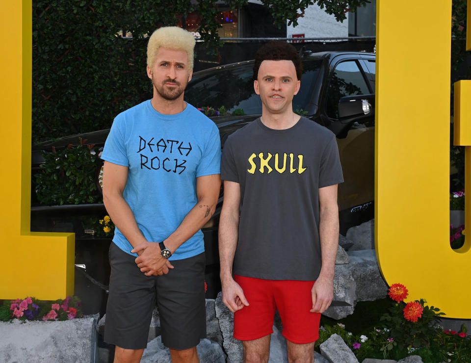 Ryan Gosling and Mikey Day dressed as Beavis and Butt-Head at the Los Angeles premiere of 