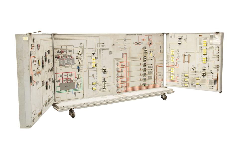 The Gemini 133P trainer assembly was used to train the Gemini astronauts at the Manned Spacecraft Center in Houston. Essentially a duplicate of the display panels and instruments found inside the Gemini spacecraft, the system was used to learn the Attitude control and Maneuver Electronics System (ACME), the Orbit Attitude Maneuvering System (OAMS), and the Landing & Post Landing Procedures, amongst many other skills.