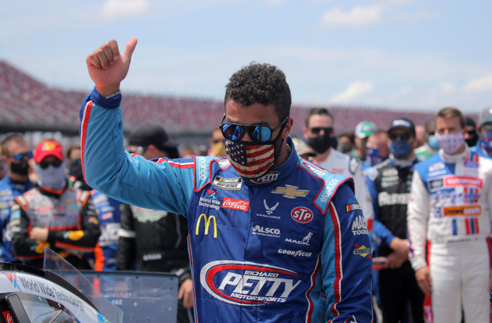 Bubba Wallace, is relieved that the noose wasn't targeted at him, but still believes it was a noose. (Photo by Chris Graythen/Getty Images)