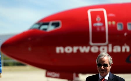 FILE PHOTO: Kjos, CEO of Norwegian Group, speaks during the presentation of Norwegian Air first low cost transatlantic flight service from Argentina at Ezeiza airport in Buenos Aires