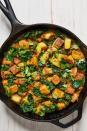 <p>This Sag Aloo recipe is one of my favourite <a href="https://www.delish.com/uk/cooking/recipes/g28795355/healthy-potato-side-dishes/" rel="nofollow noopener" target="_blank" data-ylk="slk:potato side dish;elm:context_link;itc:0;sec:content-canvas" class="link ">potato side dish</a> ideas. And I personally think no <a href="https://www.delish.com/uk/curry-recipes" rel="nofollow noopener" target="_blank" data-ylk="slk:curry;elm:context_link;itc:0;sec:content-canvas" class="link ">curry</a> feast is complete without a side bowl of this carb-loaded goodness. I've swapped in spinach for <a href="https://www.delish.com/uk/cooking/recipes/g30700699/kale-recipes/" rel="nofollow noopener" target="_blank" data-ylk="slk:kale;elm:context_link;itc:0;sec:content-canvas" class="link ">kale</a>, so it's not strictly traditional, but if you're not fancying that then just add <a href="https://www.delish.com/uk/cooking/a29469948/how-to-cook-spinach/" rel="nofollow noopener" target="_blank" data-ylk="slk:spinach;elm:context_link;itc:0;sec:content-canvas" class="link ">spinach</a> instead - simple! </p><p>Get the <a href="https://www.delish.com/uk/cooking/recipes/a31951261/sag-aloo/" rel="nofollow noopener" target="_blank" data-ylk="slk:Sag Aloo;elm:context_link;itc:0;sec:content-canvas" class="link ">Sag Aloo</a> recipe. </p>