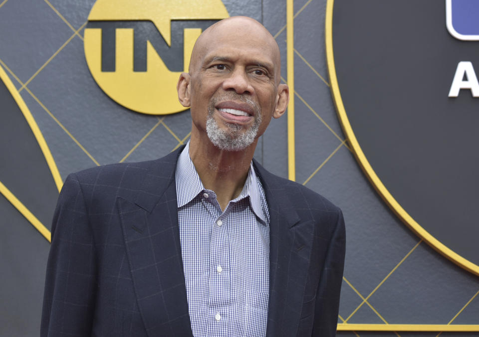 Kareem Abdul-Jabbar arrives at the NBA Awards on Monday, June 24, 2019, at the Barker Hangar in Santa Monica, Calif. (Photo by Richard Shotwell/Invision/AP)