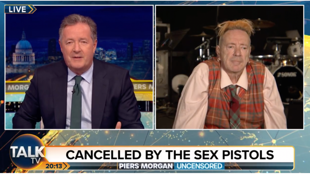 Piers Morgan interviewed Sex Pistols star Johnny Rotten. (TalkTV)