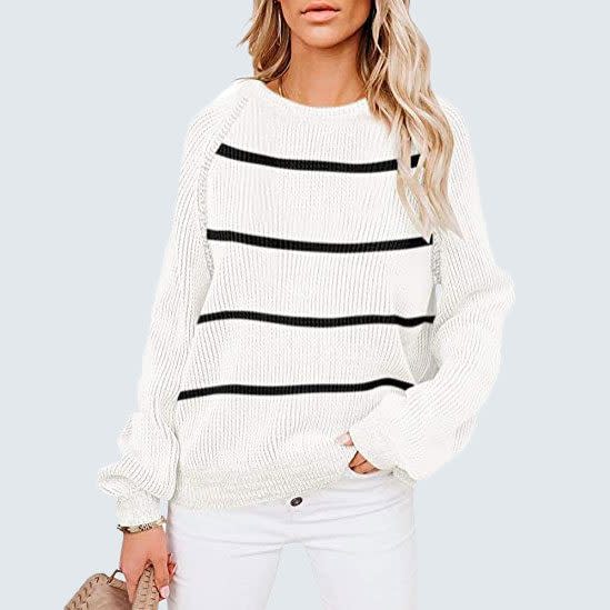 <a href="https://www.amazon.com/dp/B092827X14/?tag=readerwp-20" rel="nofollow noopener" target="_blank" data-ylk="slk:Esobo Striped Knitted Sweater;elm:context_link;itc:0;sec:content-canvas" class="link rapid-noclick-resp">Esobo Striped Knitted Sweater</a>