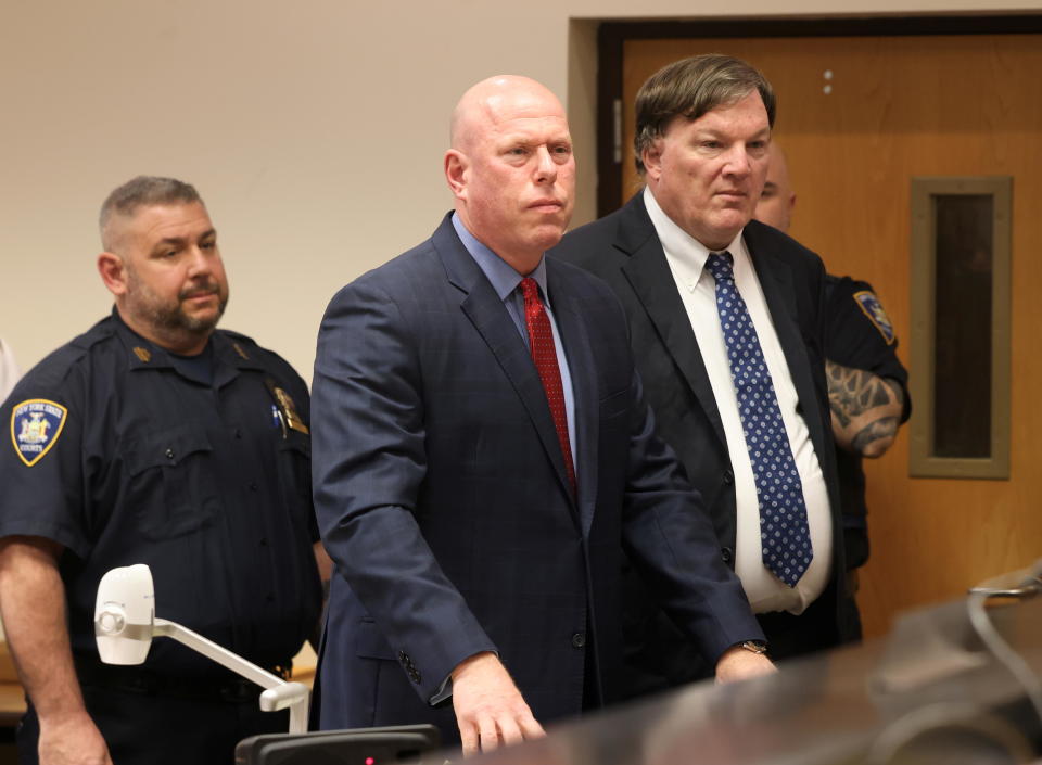 Suffolk County district attorney Ray Tierney inside Judge Timothy P. Mazzei's courtroom at Suffolk County Court in Riverhead on Tuesday, Jan. 16, 2024, where alleged Gilgo Killer Rex Heurmann was indicted in the death of Maureen Brainard-Barnes. / Credit: James Carbone