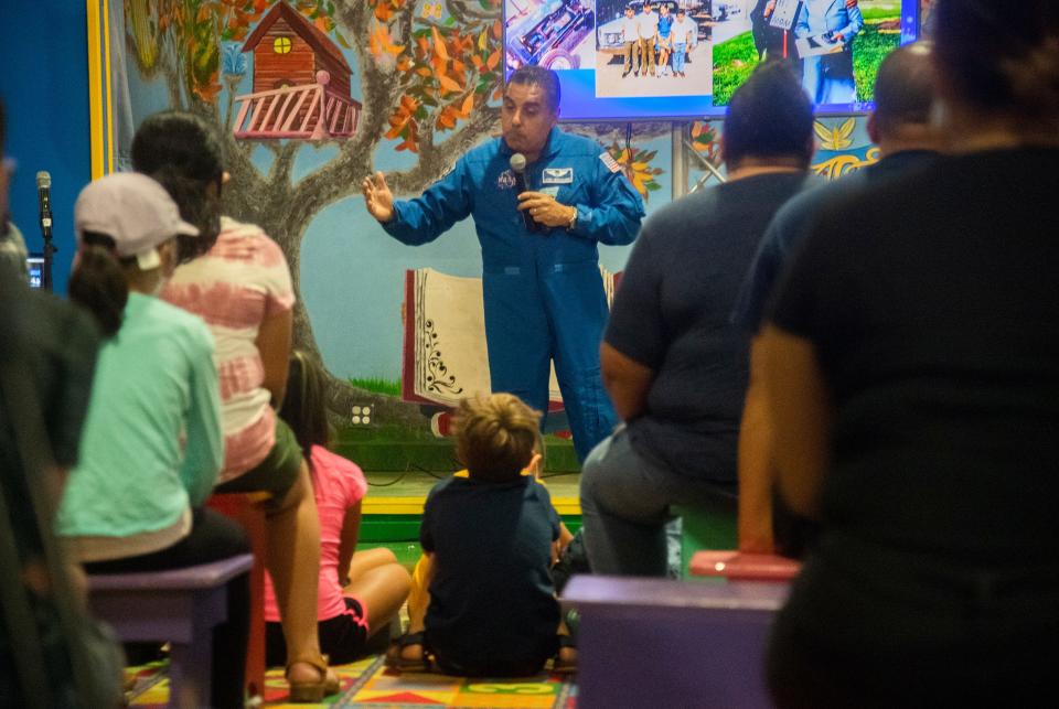 Astronaut Jose Hernandez speaks at the opening of the new Destination Space exhibit Aug. 8, 2021, at the Children's Museum of Stockton in downtown Stockton.