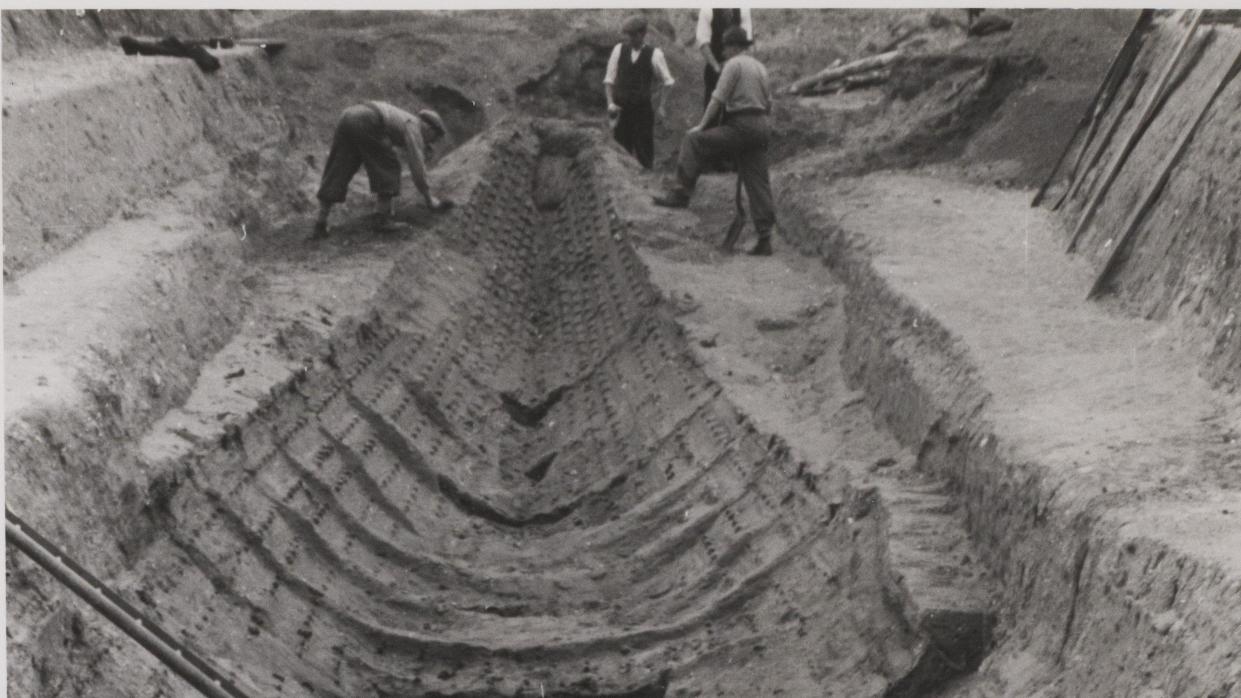 An original photo of the Great Ship Burial at Sutton Hoo