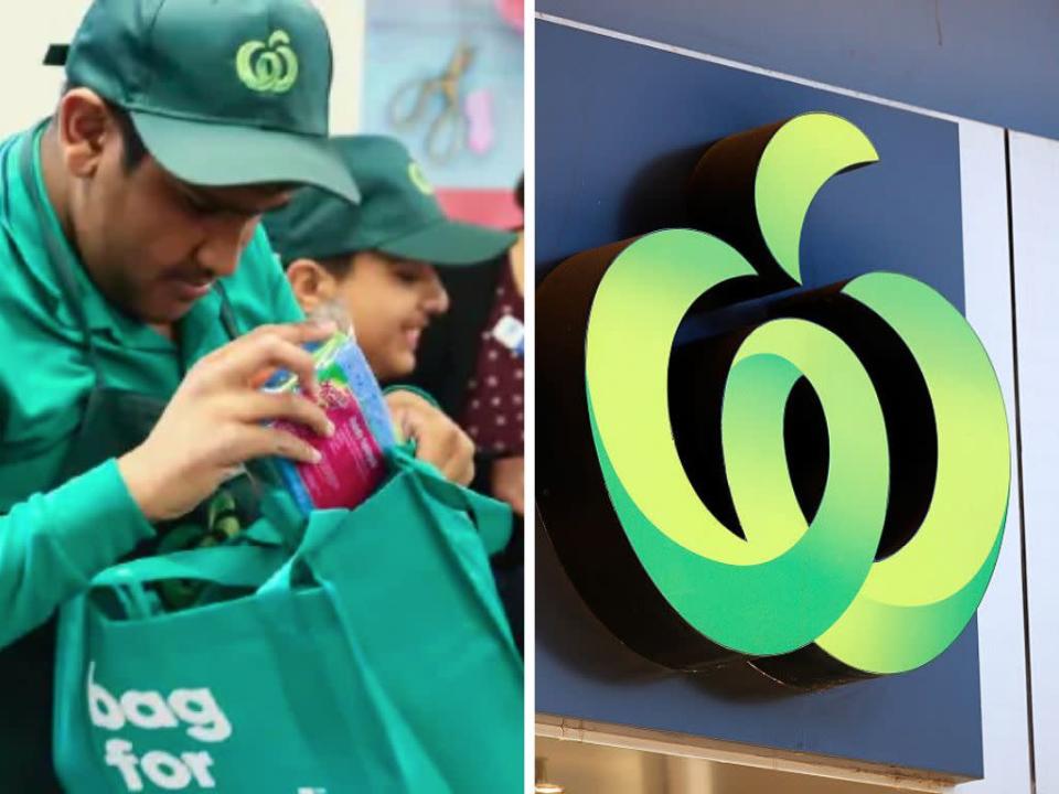 Split image of children with disabilities working at the new Woolworths specialty stores.