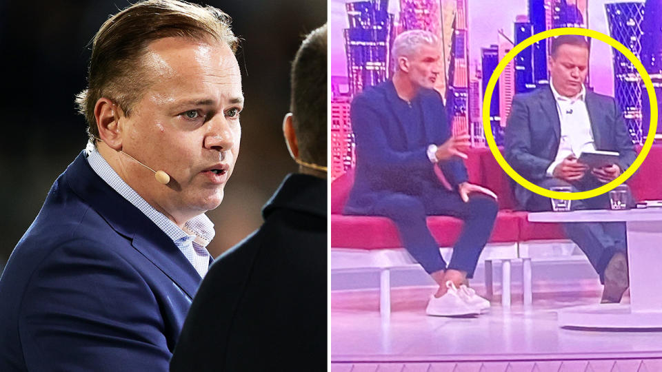 Mark Bosnich, pictured here looking at his iPad during SBS's coverage of the FIFA World Cup.