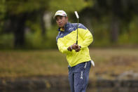 Hideki Matsuyama, of Japan, reacts after missing a birdie putt on the 15th green of the Silverado Resort North Course during the final round of the Fortinet Championship PGA golf tournament in Napa, Calif., Sunday, Sept. 18, 2022. (AP Photo/Eric Risberg)