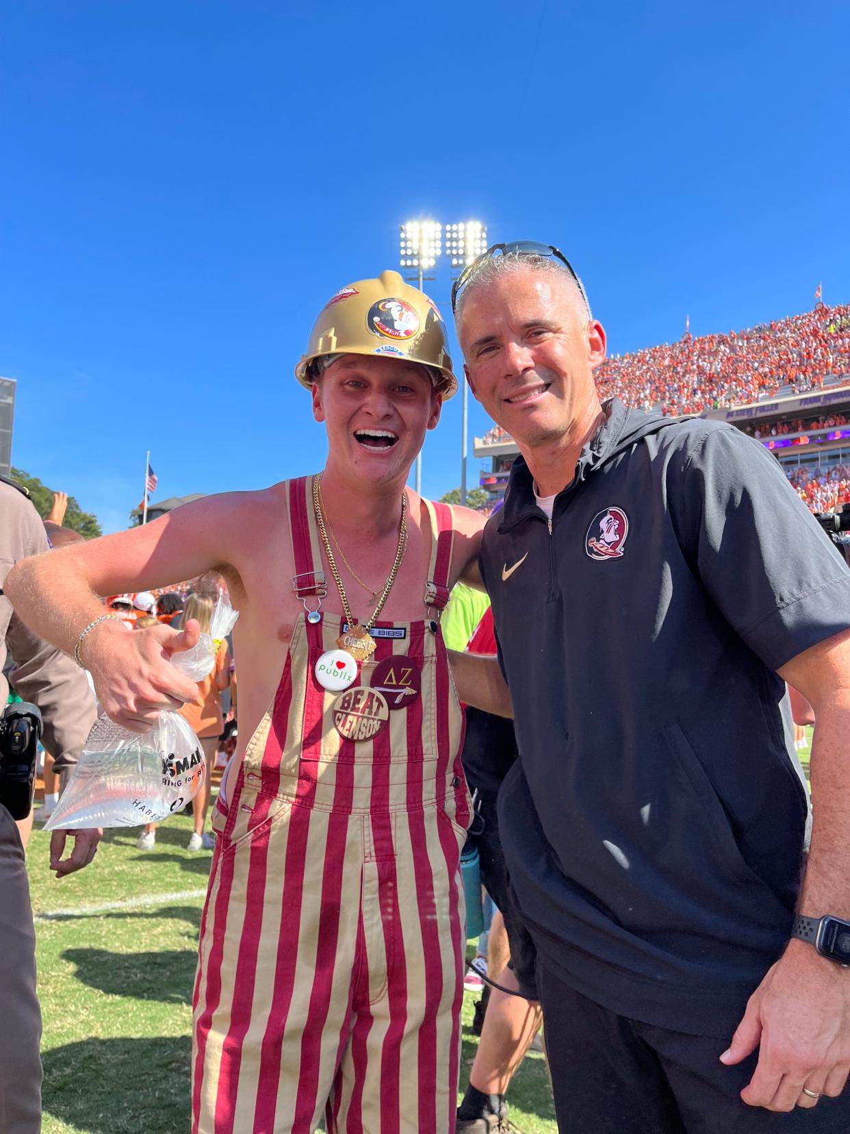 Florida State student junior Jack Henyecz and his pet gold fish, Garnet, have been a main fixture at Florida State home and away football games this season. The fish has been popular amongst fans, players and even a certain coach.