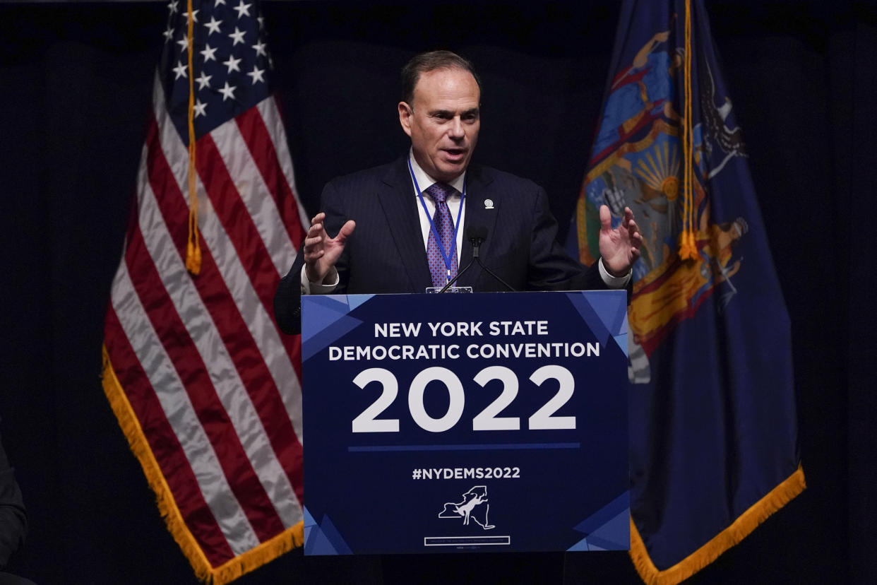 Jay Jacobs, chair of the New York State Democratic Committee, speaks at the state Democratic convention.