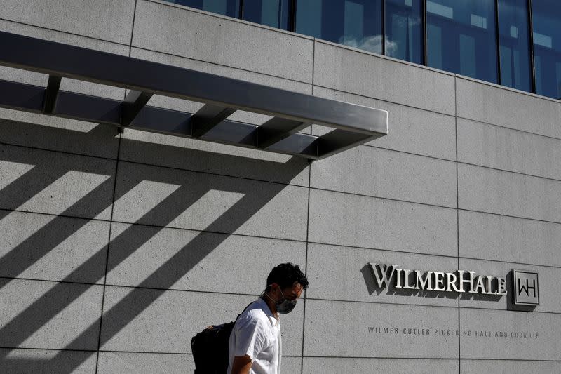 FILE PHOTO: Signage is seen outside of the law firm WilmerHale in Washington, D.C.