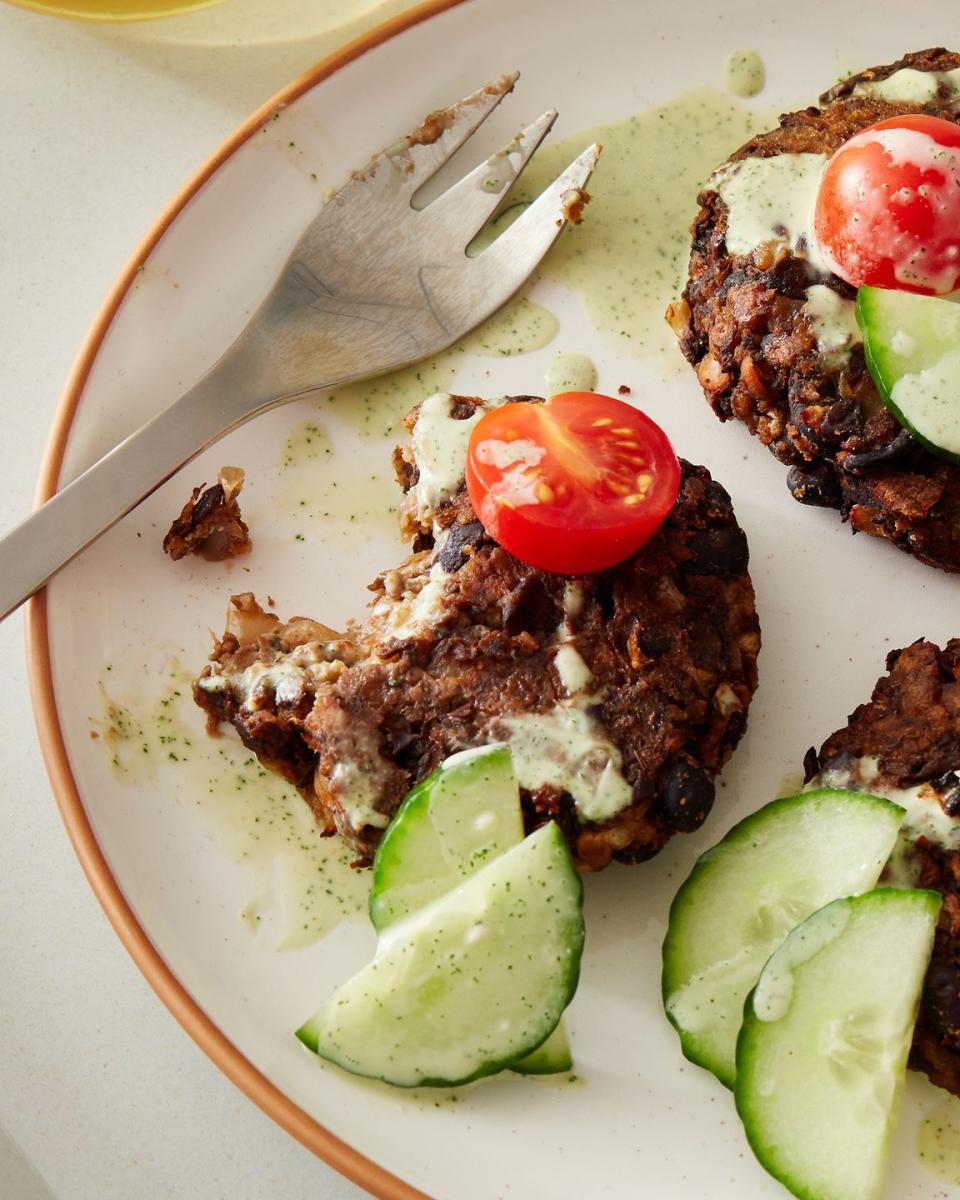 <p>Enjoy these healthy, protein-packed, crispy (thanks, air fryer!) bean cakes on their own, or sandwich them between <a href="https://www.delish.com/cooking/g2811/slider-recipes/" rel="nofollow noopener" target="_blank" data-ylk="slk:slider;elm:context_link;itc:0;sec:content-canvas" class="link ">slider</a> buns with all your favorite <a href="https://www.delish.com/cooking/recipe-ideas/g2729/best-burger-recipes/" rel="nofollow noopener" target="_blank" data-ylk="slk:burger;elm:context_link;itc:0;sec:content-canvas" class="link ">burger</a> fixin’s for a really irresistible <a href="https://www.delish.com/entertaining/g2329/veggie-burger-dogs-recipes/" rel="nofollow noopener" target="_blank" data-ylk="slk:veggie burger;elm:context_link;itc:0;sec:content-canvas" class="link ">veggie burger</a>.</p><p>Get the <strong><a href="https://www.delish.com/cooking/recipe-ideas/a39801308/air-fryer-black-bean-fritters-recipe/" rel="nofollow noopener" target="_blank" data-ylk="slk:Air Fryer Tahini Black Bean Fritters recipe;elm:context_link;itc:0;sec:content-canvas" class="link ">Air Fryer Tahini Black Bean Fritters recipe</a></strong>.</p>