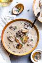 <p>The classic, reinvented — blitzed cashews stand in for traditional dairy in this bowl-licking good soup. Jamie Vespa, MS, RD, suggests a blend of shiitake and cremini mushrooms for the best bowl possible.</p><p><em><em><a href="https://dishingouthealth.com/vegan-cream-of-mushroom-soup/" rel="nofollow noopener" target="_blank" data-ylk="slk:Get the recipe from Dishing Out Health »;elm:context_link;itc:0;sec:content-canvas" class="link ">Get the recipe from Dishing Out Health »</a></em></em><br></p>