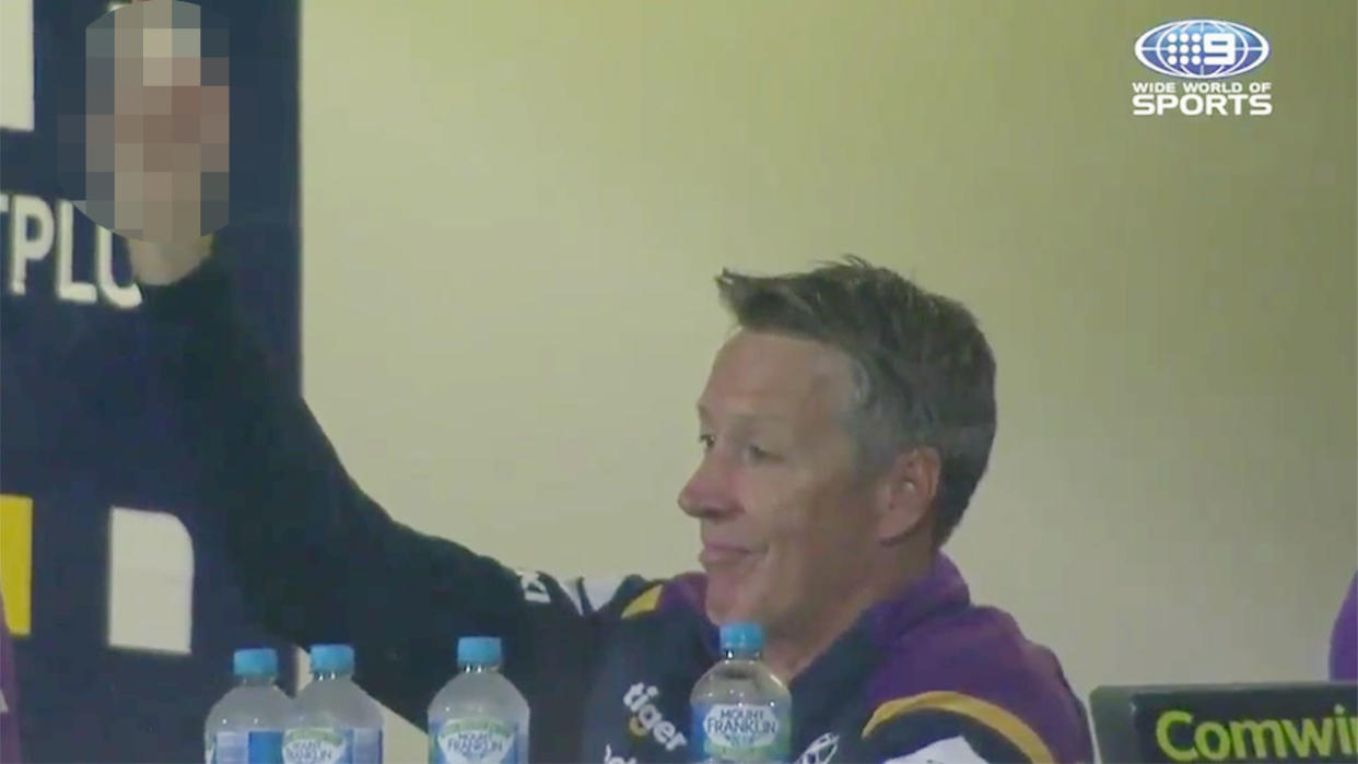 Craig Bellamy is seen here flipping the bird at Cameron Smith.