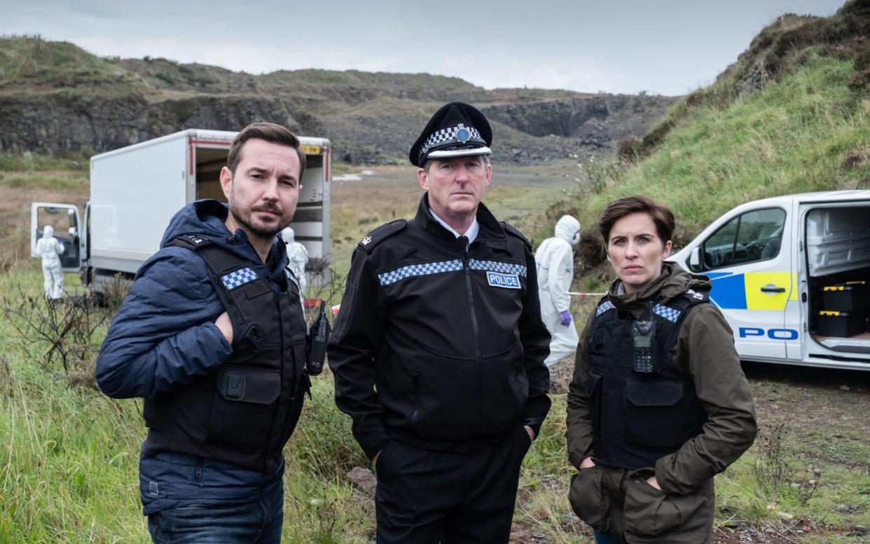 Crime scene: Arnott (Martin Compston), Hastings (Adrian Dunbar) and Fleming (Vicky McClure) have survived a litany of shock deaths - 3