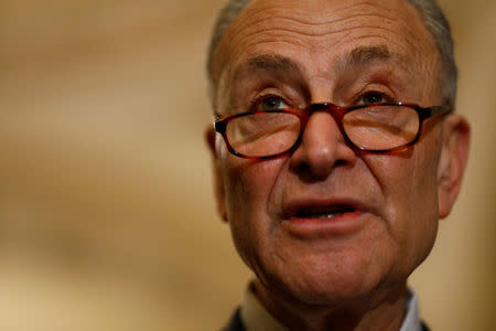 FILE PHOTO: U.S. Senate Minority Leader Chuck Schumer (D-NY) speaks following the weekly policy luncheons at the U.S. Capitol in Washington, U.S. March 13, 2018. REUTERS/Eric Thayer