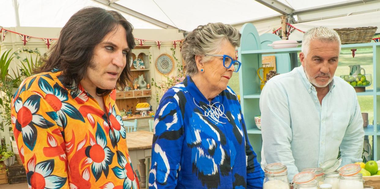 bake off pastry week, noel fielding, prue leith, paul hollywood and saku