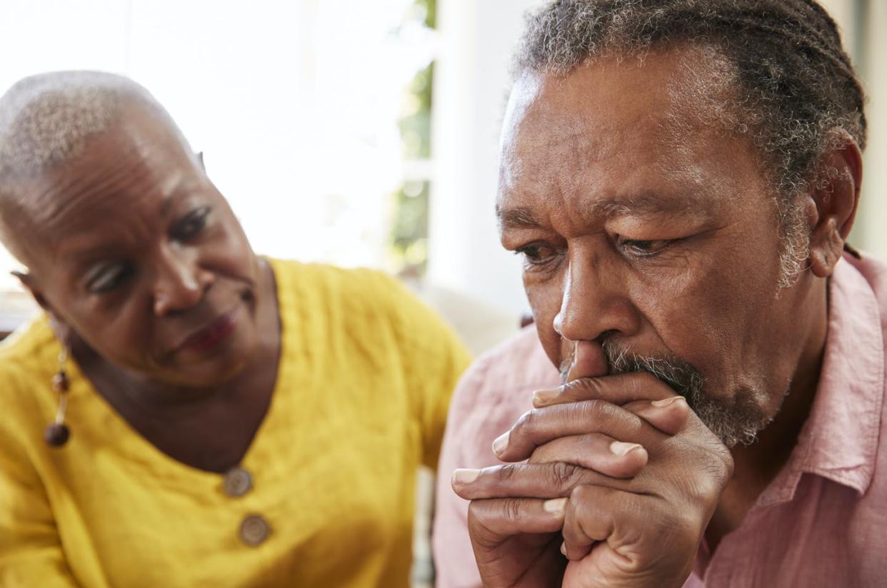 <span class="caption">Do the benefits of approving a drug before confirming it works outweigh the potential costs?</span> <span class="attribution"><a class="link " href="https://www.gettyimages.com/detail/photo/senior-woman-comforting-man-with-depression-at-home-royalty-free-image/874789476" rel="nofollow noopener" target="_blank" data-ylk="slk:monkeybusinessimages/iStock via Getty Images Plus;elm:context_link;itc:0;sec:content-canvas">monkeybusinessimages/iStock via Getty Images Plus</a></span>