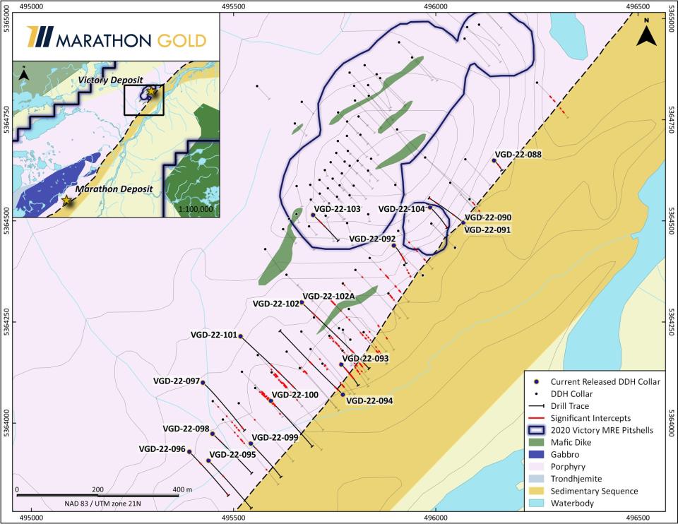 Location of Victory Deposit Exploration Drill Hole Collars VGD-22-088, and VGD-22-90 to VGD-22-104