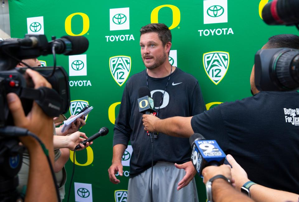 Oregon head football coach Dan Lanning meets with media for the first time since the announcement that the University of Oregon is moving to the Big 10 in 2024.