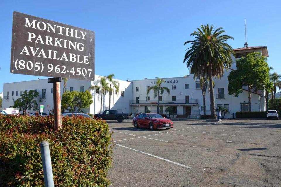 The parking lot at the vacant Santa Barbara News-Press building is being used as a pay-to-park site in downtown Santa Barbara.