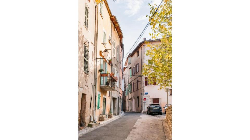 View of a little narrow street in the town of Brignoles in Provence, south of France