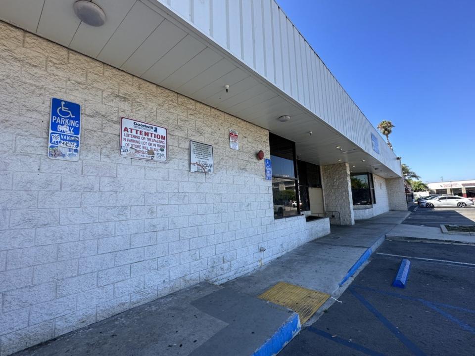 The former Goodwill store on Saviers Road in Oxnard. A defendant has been ordered to stand trial for a 2022 fatal shooting during an underground party in the abandoned store.